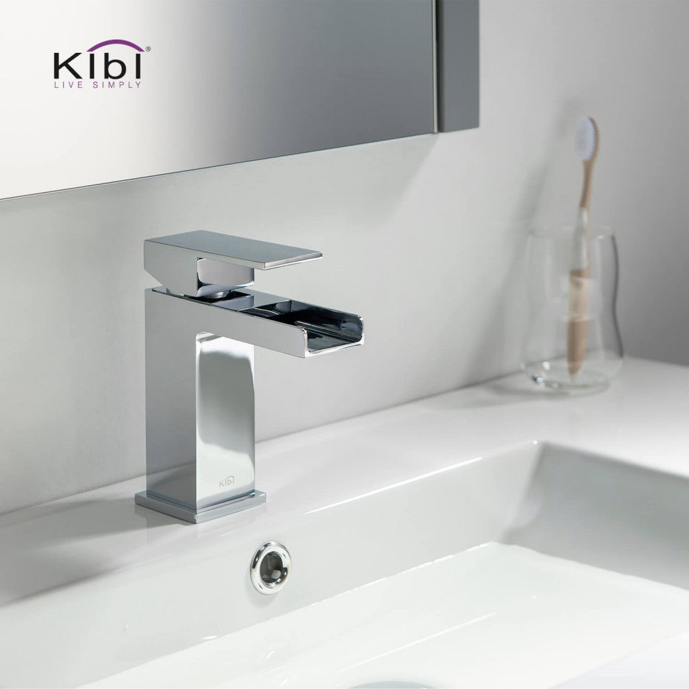 Waterfall Single Handle Bathroom Faucet KBF1004, Chrome, W/ Drain