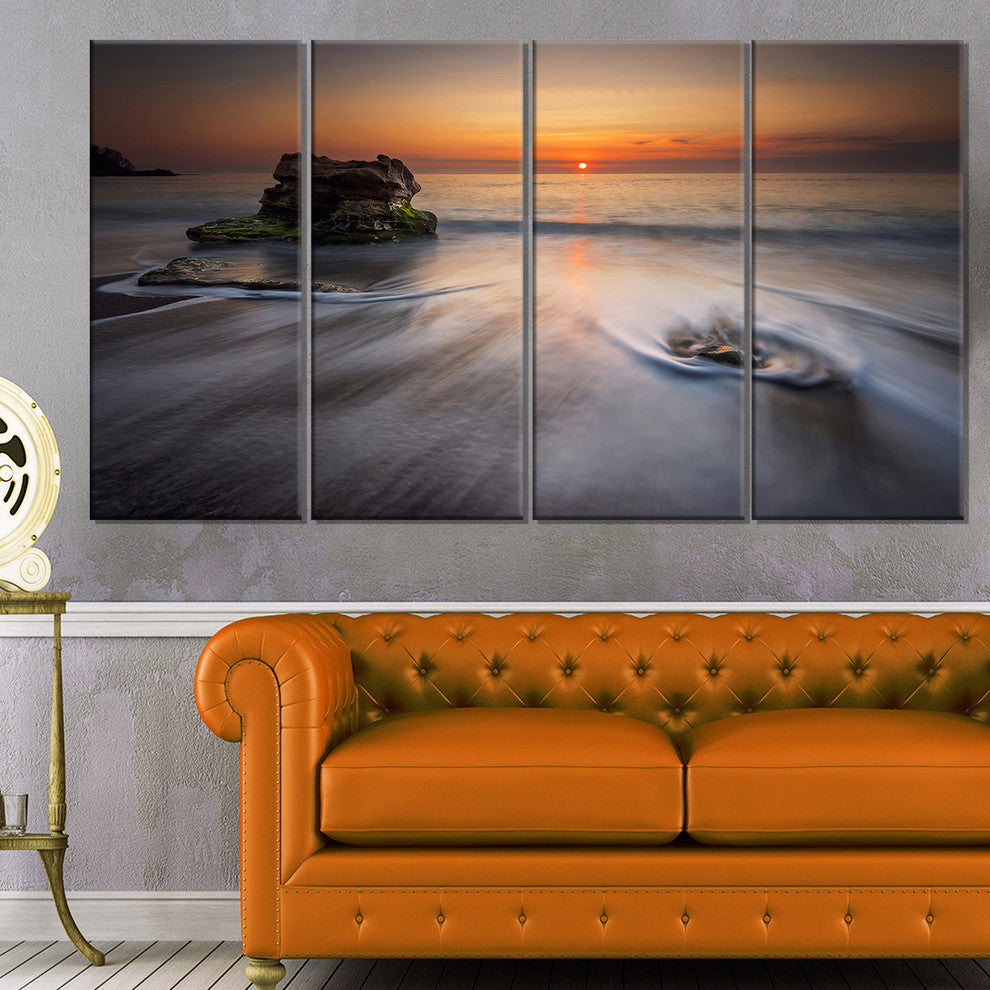 "Stormy Sea With Rushing White Waves" Beach Canvas Wall Art, 4 Panels, 48"x28"
