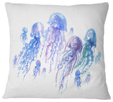 Blue Purple Jellyfish Group Abstract Throw Pillow, 16"x16"