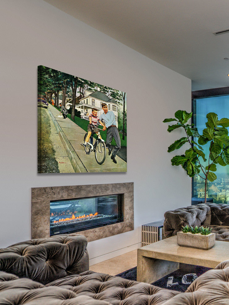 "Bike Riding Lesson" Painting Print on Canvas by George Hughes