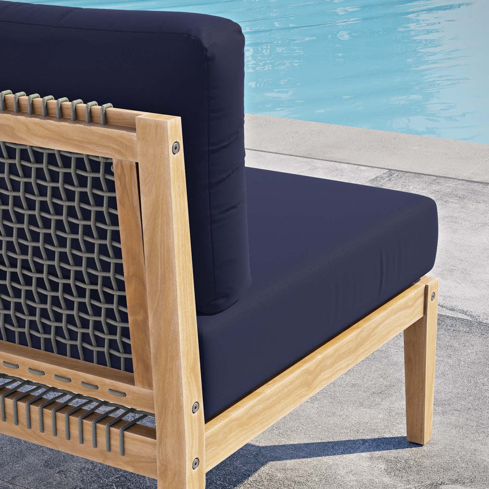 Clearwater Outdoor Patio Teak Wood Armless Chair, Gray Navy