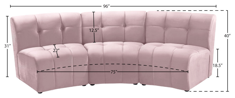 Limitless Velvet Upholstered 3-Piece Modular Sectional, Pink