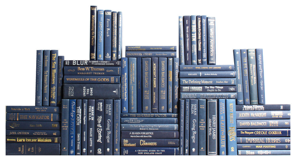 Modern Book Wall Set, Navy, Set of 75
