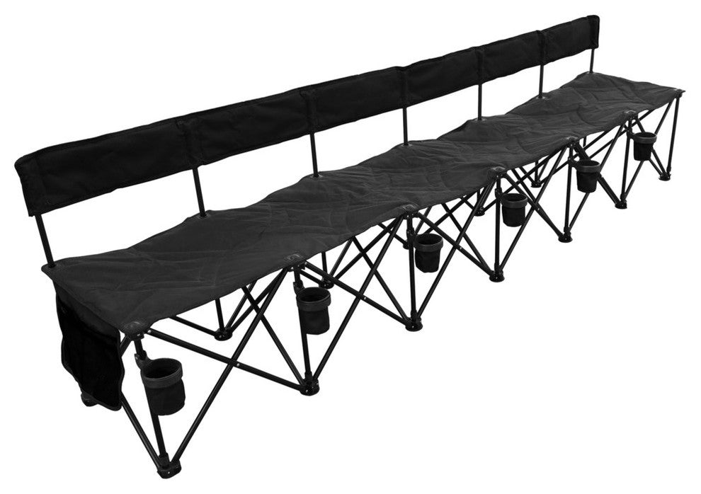 GoTEAM! Pro 6 Seat Portable Folding Team Bench - Black