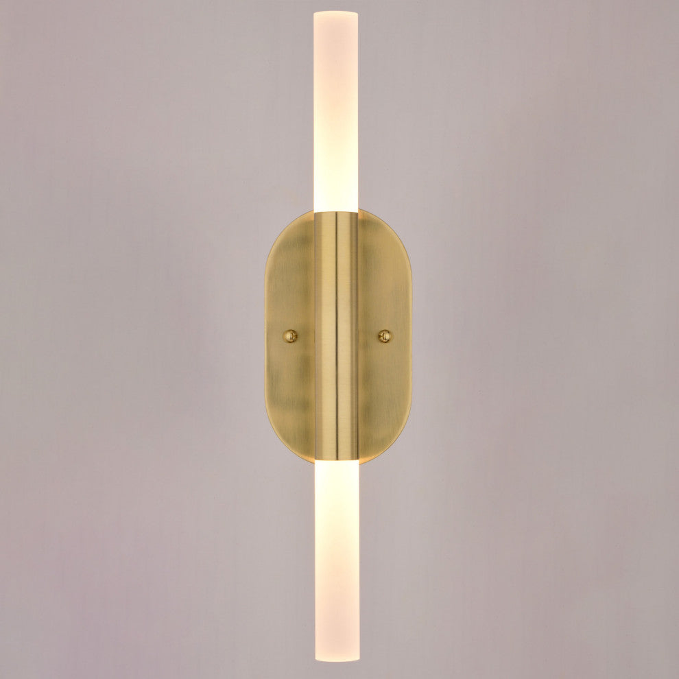 Fulton 2 Light Integrated LED Bathroom Vanity Fixture White Shade, Satin Brass