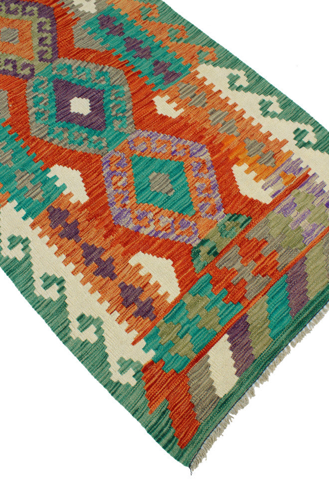 Flatweave Walton Red/Green Runner, 2'10x9'3