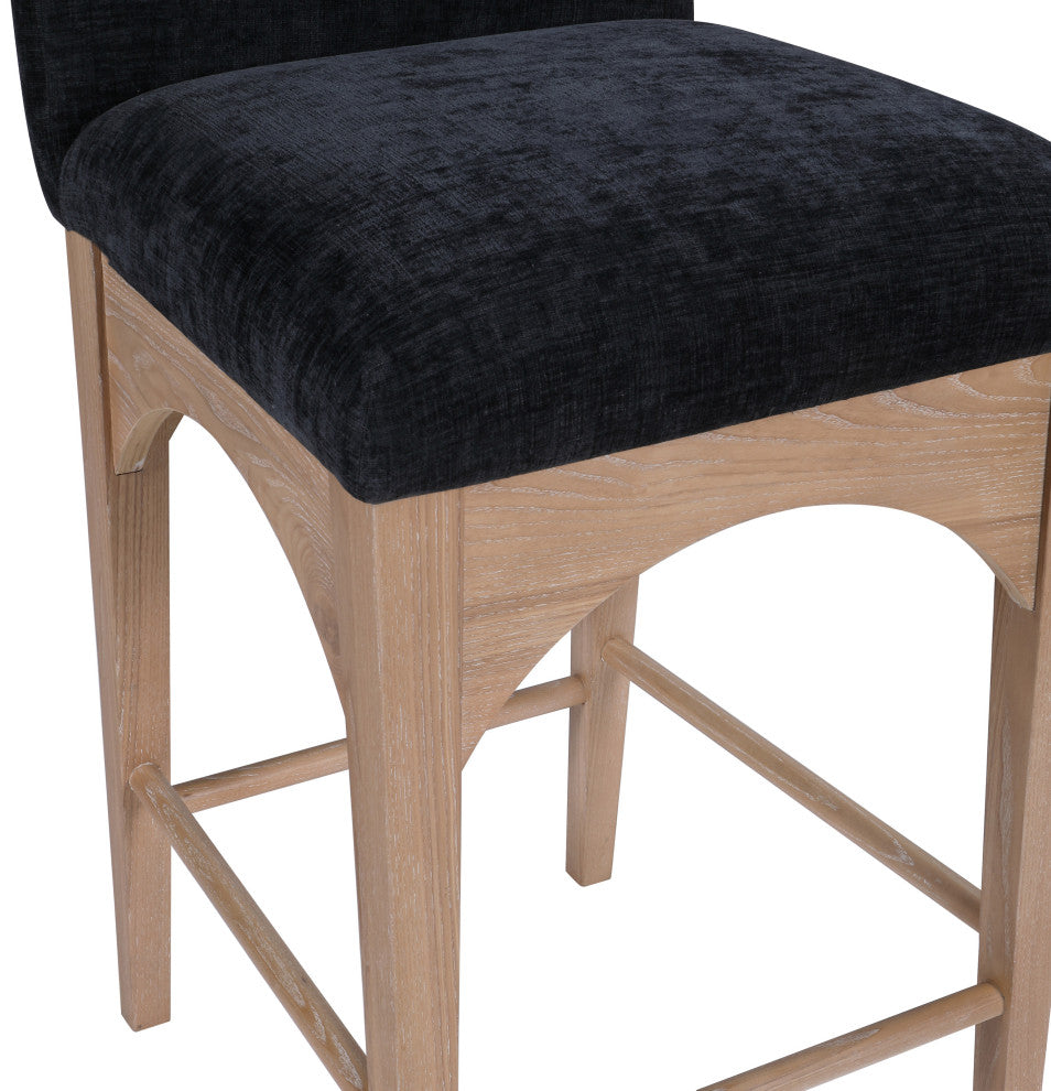 Waldorf Chenille Upholstered Stool, Black, Chenille, Natural Finish, Black, Chenille Fabric, Natural Finish