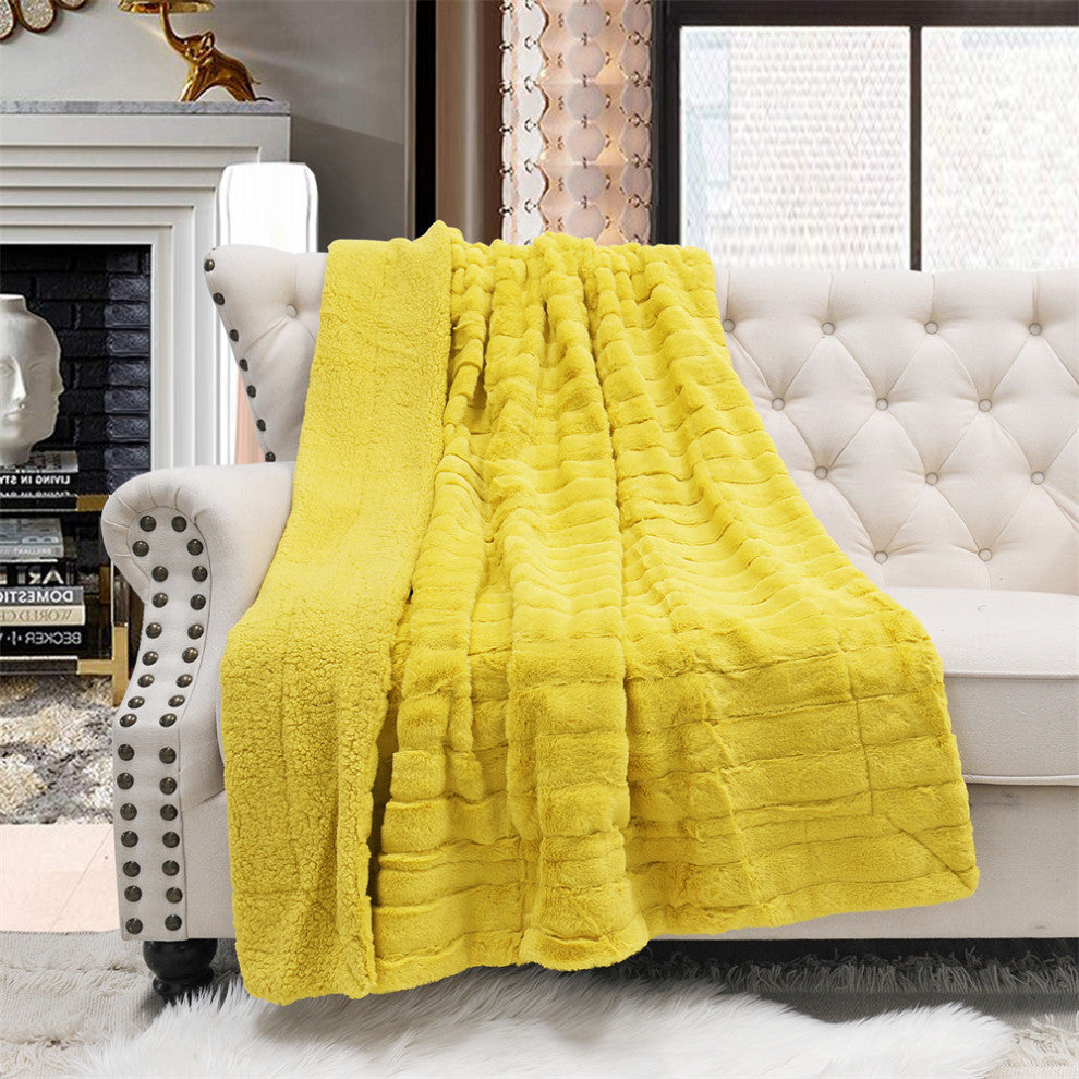 Super Mink Faux Fur Throw Blanket, Lemon Curry, 50"x60"