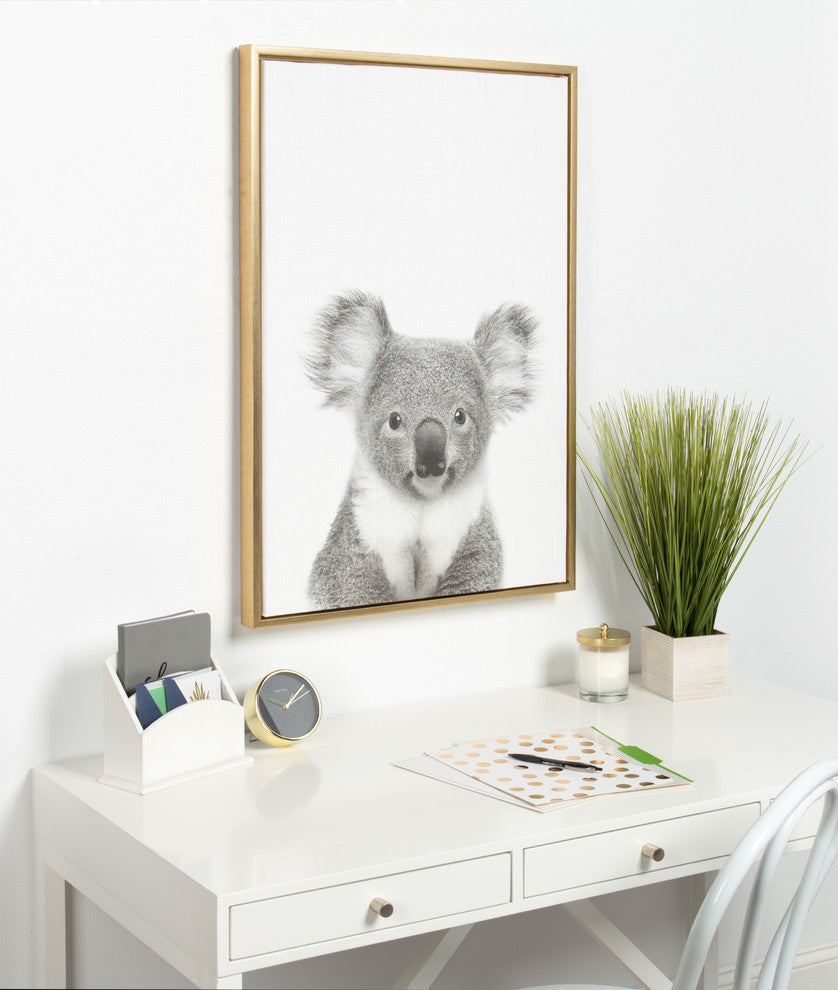 Sylvie Koala II Portrait Framed Canvas Wall Art by Simon Te Tai, Gold 23x33