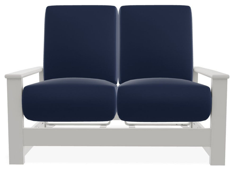 Leeward Deep Seat Outdoor Loveseat with Hidden Motion, Navy/Snow