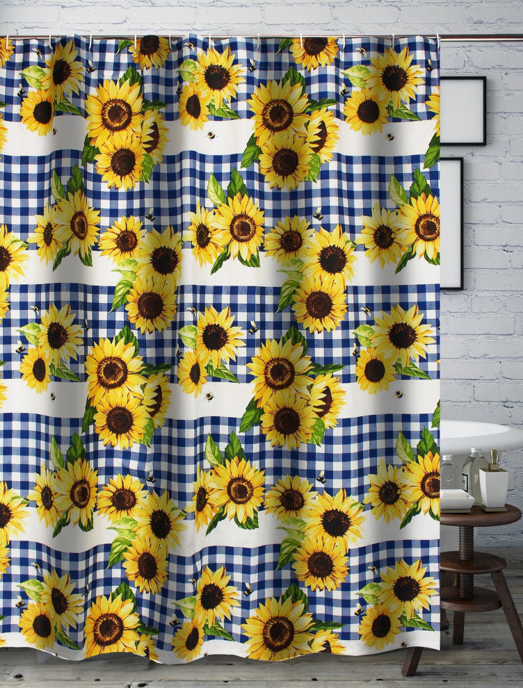 Barefoot Bungalow Sunflower Bath Shower Curtain, Gold 72x72