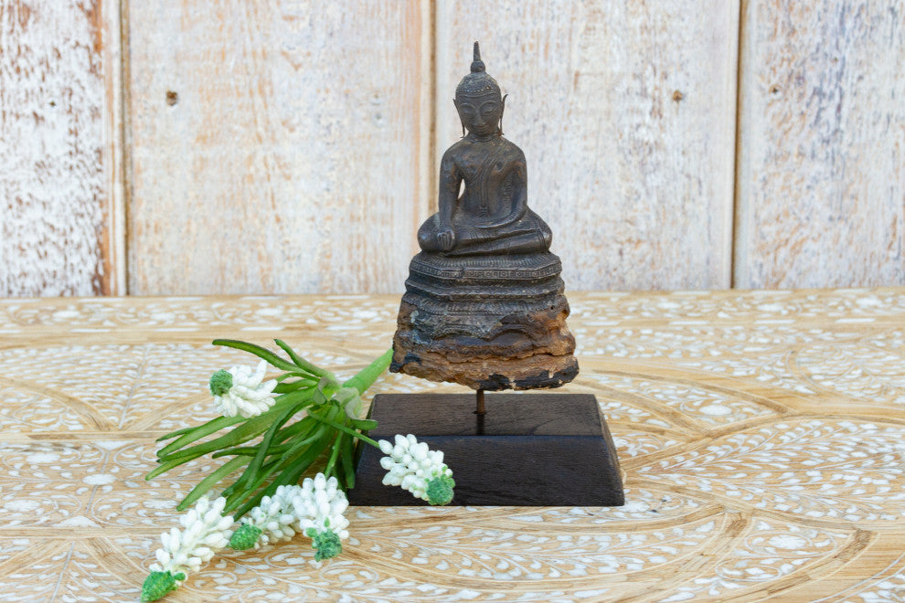 Early 19th Century Wood and Metal Alloy Burmese Buddha