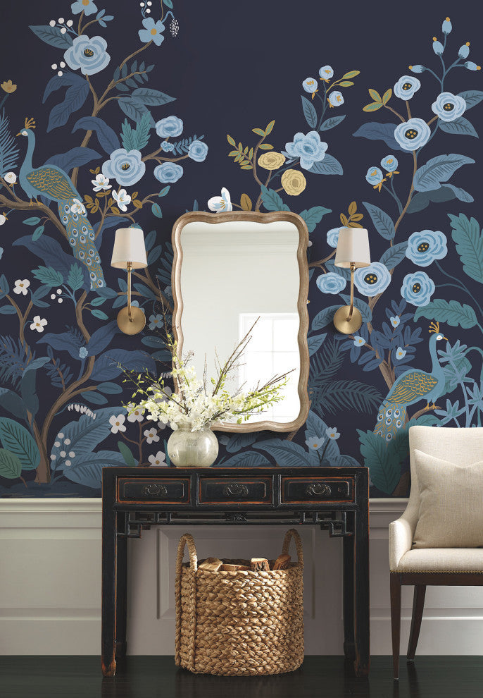 Navy Peacock Wall Mural