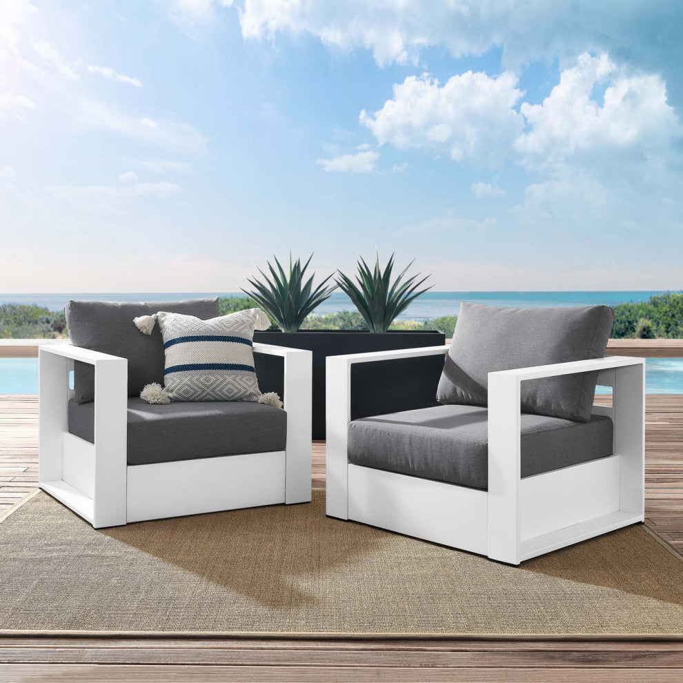 Lounge Chair Armchair, White Gray, Aluminum, Modern, Outdoor Hospitality