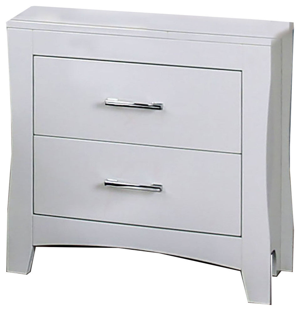 Benzara Modern 2 Drawer Wooden Nightstand with Tapered Legs Support, White