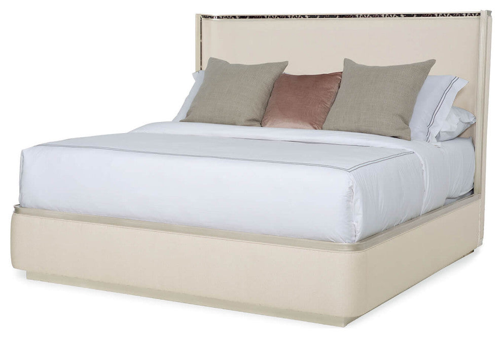 Art Deco Style Upholstered King Bed With Tortoise Inlay