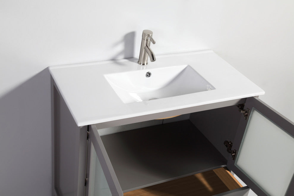 Vanity Art Vanity Set With Ceramic Top, 84", Gray