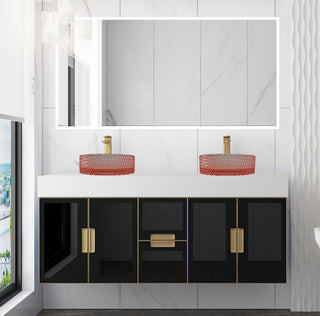 Modern Wall-Mount Vanity With Top & 14" Sink, Pink, 60"