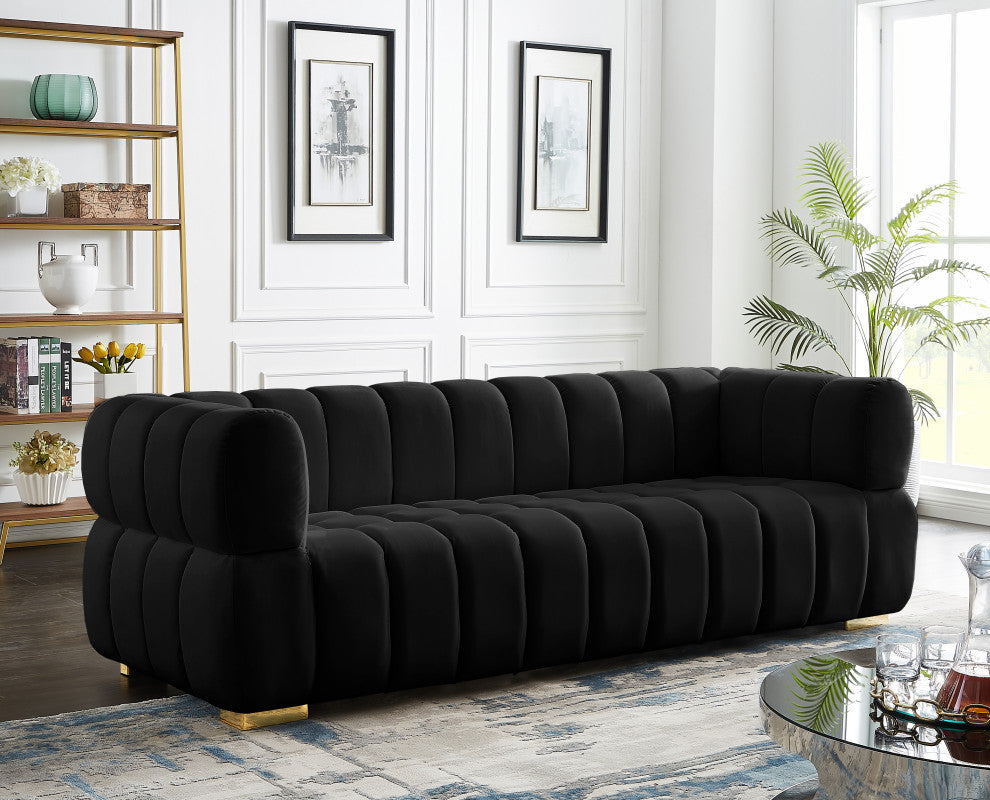 Gwen Velvet Upholstered Chair, Black, Sofa
