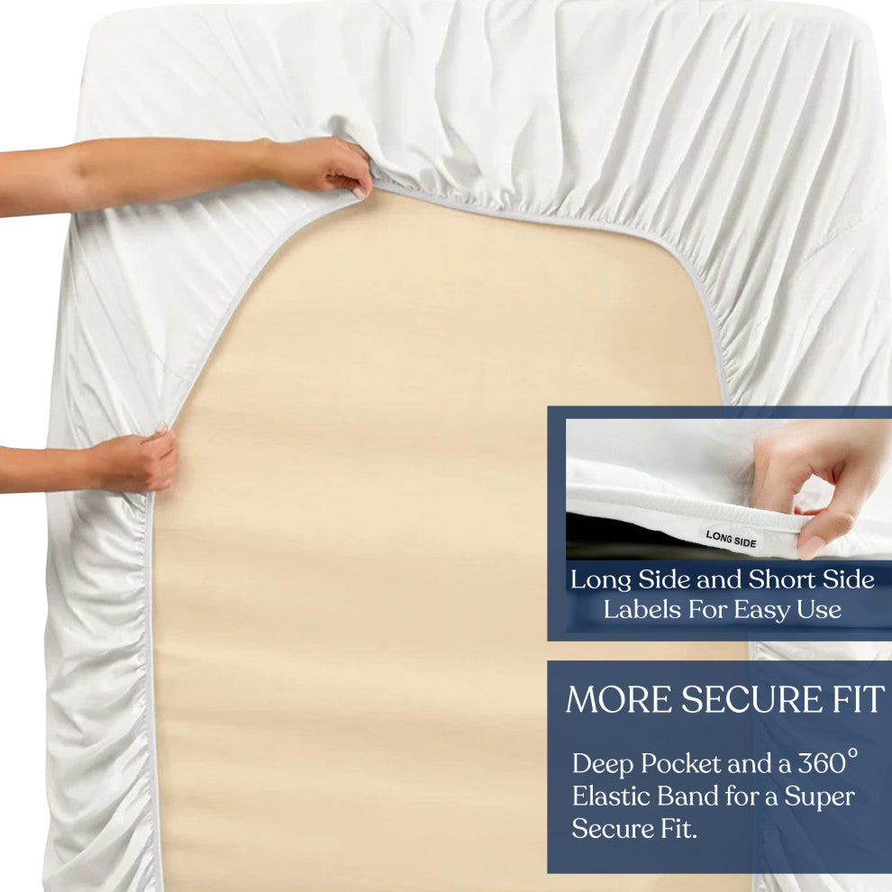 Delara 100% Eucalyptus Lyocell Tencel Fitted Sheet Set, Smooth, White, Queen, 60"x80"