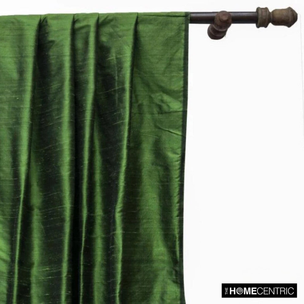 Dark Moss Green Silk Dupioni Fabric By The Yard, 4 Yards For Curtain, Dress