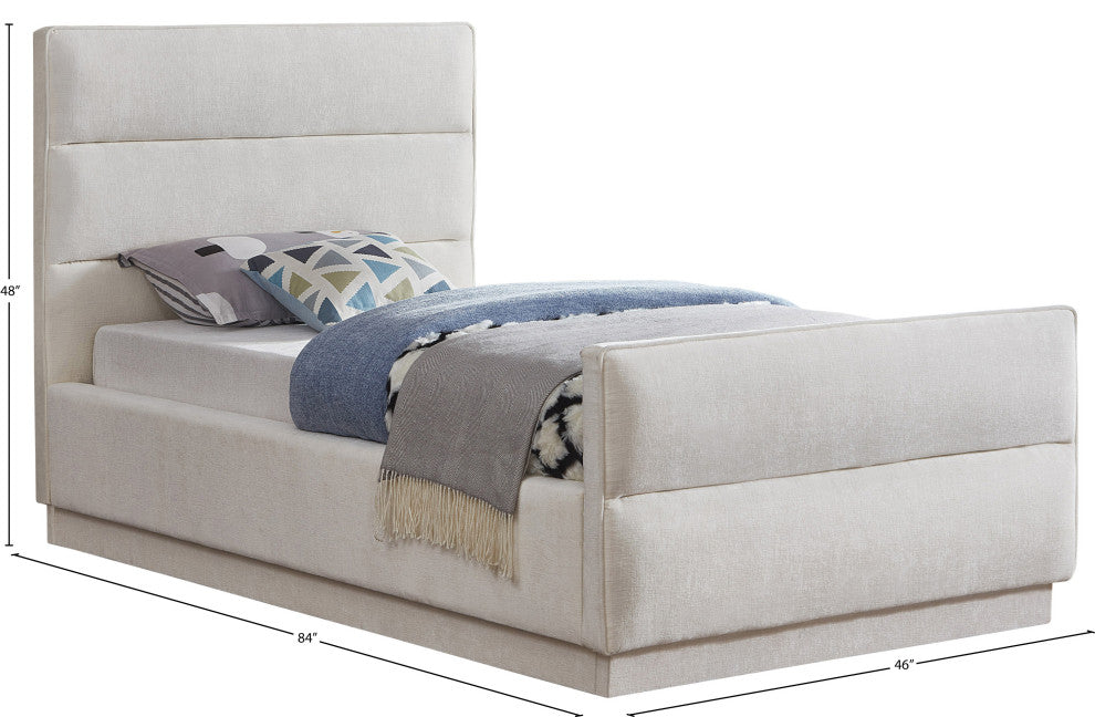 Paxton Chenille Fabric Upholstered Bed, Cream, Twin