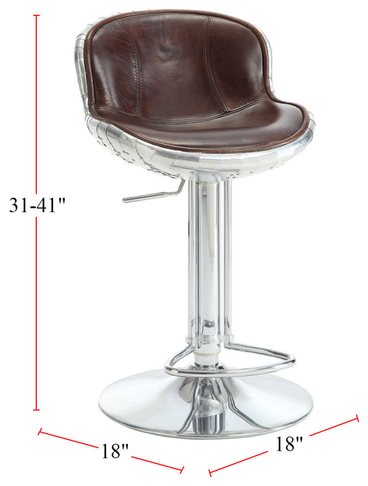 Top Grain Leather Adjustable Stool, Vintage Brown