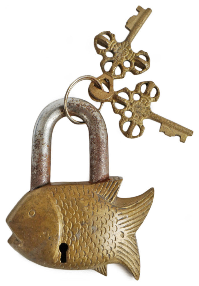 Consigned Vintage Brass India Fish Lock