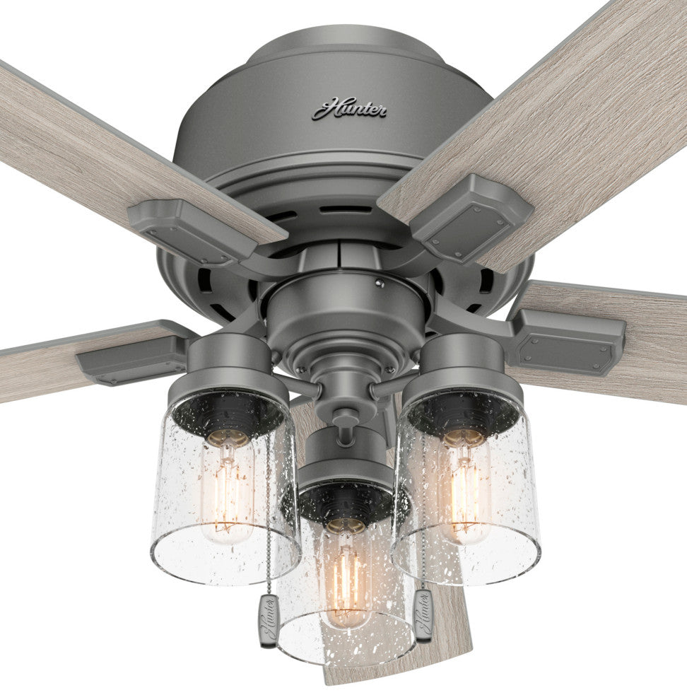 Hunter 52" Hartland Low Profile Ceiling Fan, Matte Silver, LED and Pull Chain