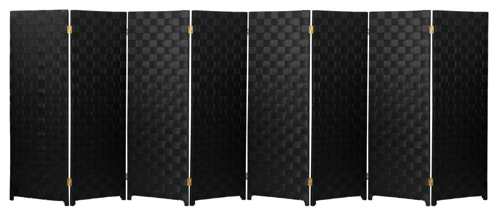 4 ft. Short Woven Fiber Outdoor All Weather Room Divider 8 Panel Black