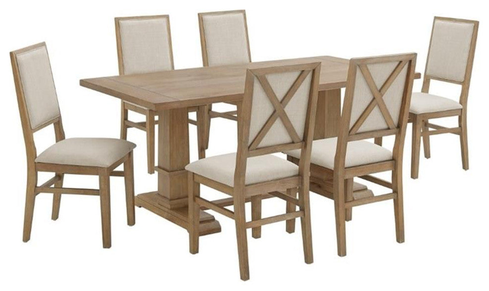 Bowery Hill 7-Piece Farmhouse Wood Dining Set in Rustic Brown