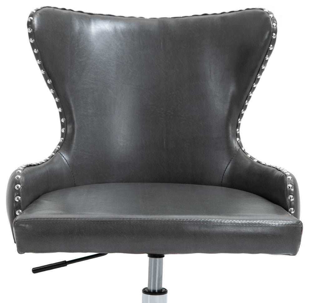 Hendrix Swivel and Adjustable Vegan Leather Office Chair, Gray, Rich Chrome Base