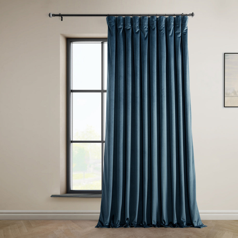 Heritage Plush Velvet Extrawide Curtain Single Panel, Avalon Blue, 100"w X 96"l