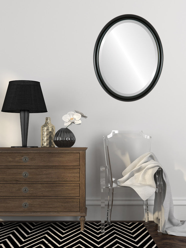 Pasadena Framed Oval Mirror, Gloss Black, 13"x17"