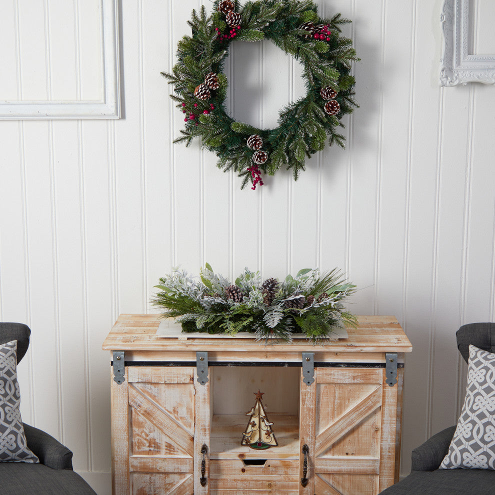 26" Flocked Xmas Faux Arrangement Cutting Board Wall Decor or Table Arrangement