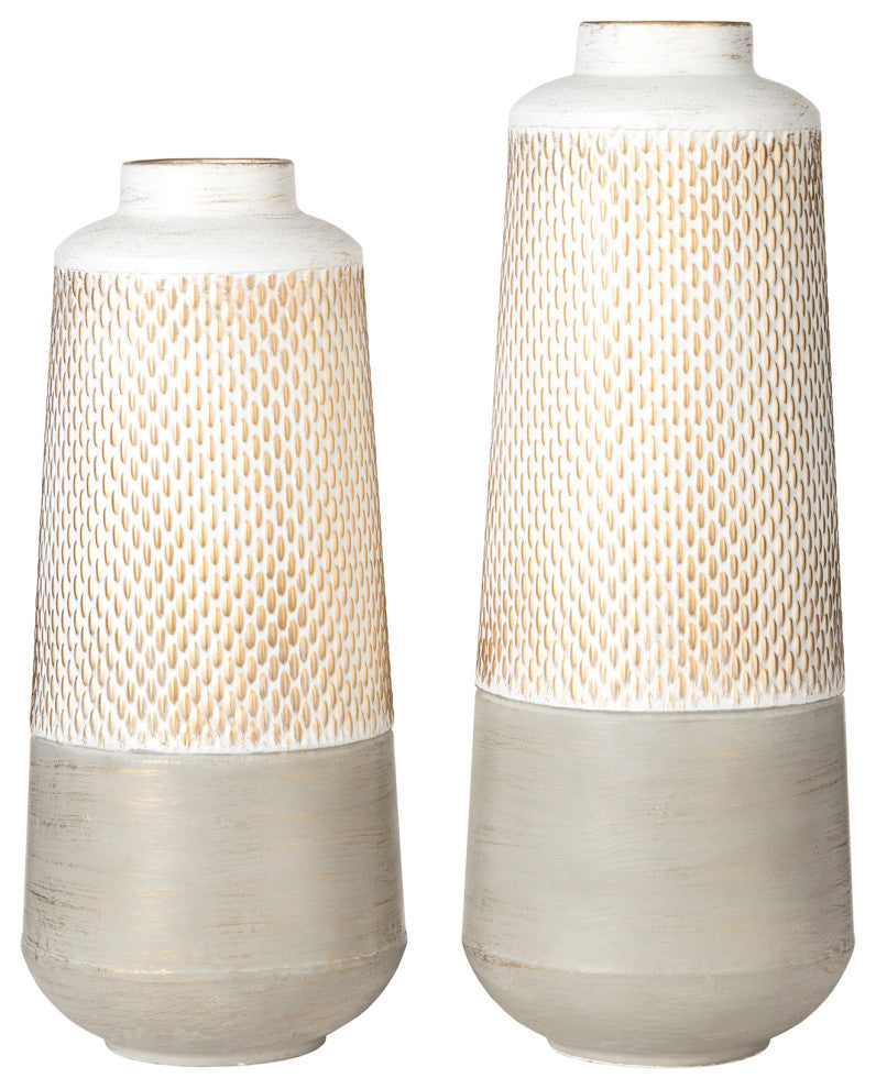 Modern Farmhouse / Modern Industrial Textured Table Metal Vases, Set of 2