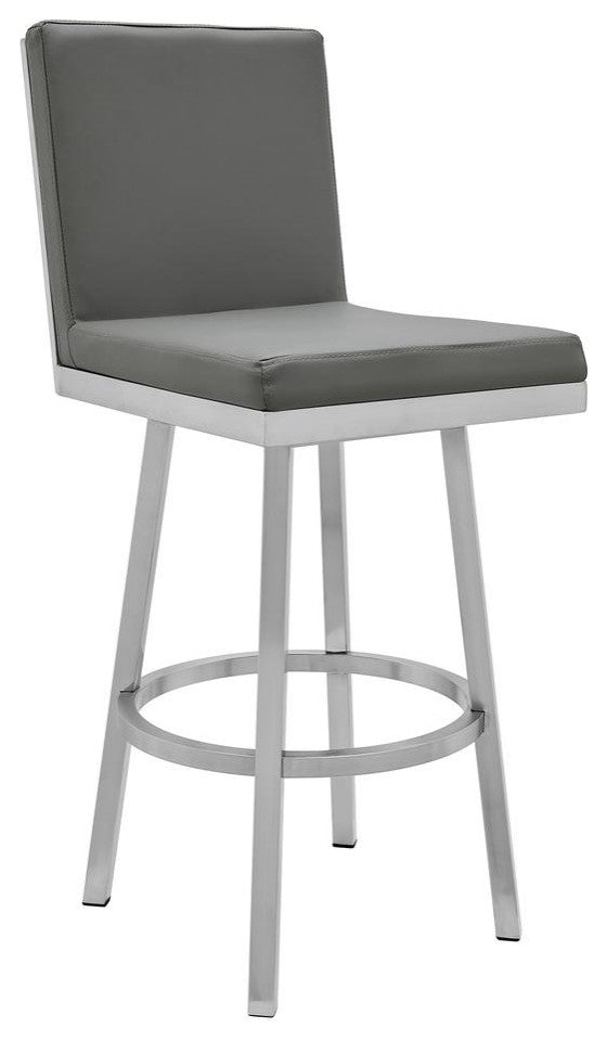 Gem 30 Swivel Modern Metal and Gray Faux Leather Bar and Counter Stool