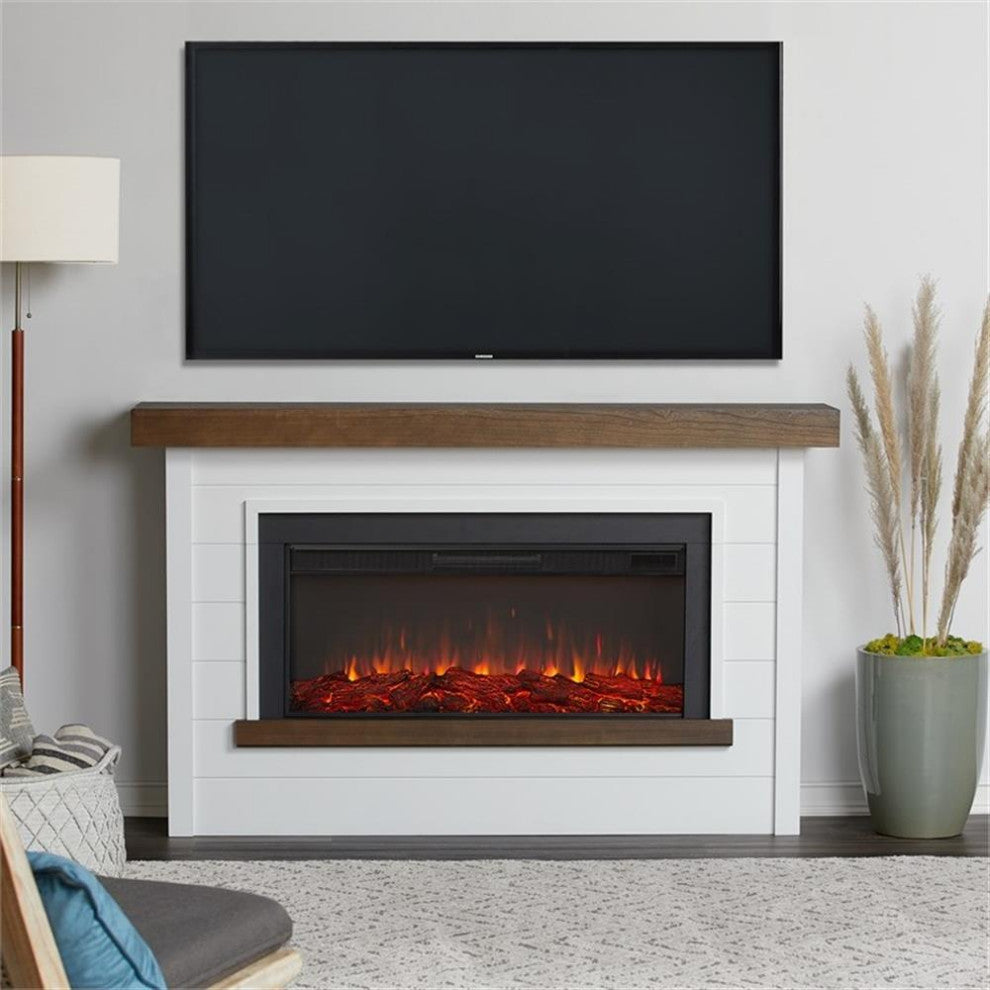 Real Flame Bernice Solid Wood Steel Glass Landscape Electric Fireplace in White