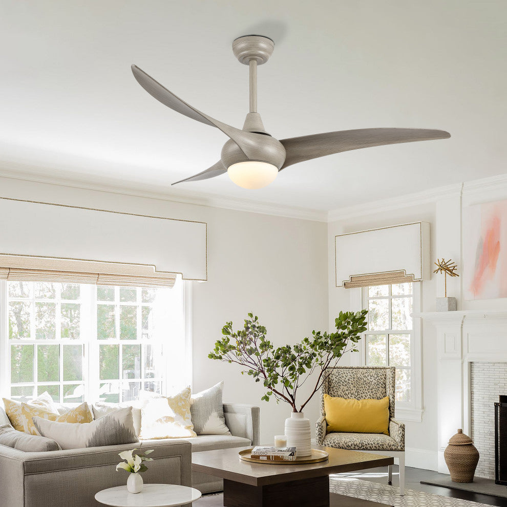 Aviator 52" 1-Light App 6-Speed Retro Swirl LED Ceiling Fan, Gray Wood