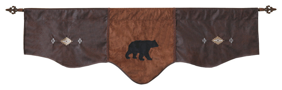 Autumn Trails Faux Leather and Suede Black Bear Curtain Valance