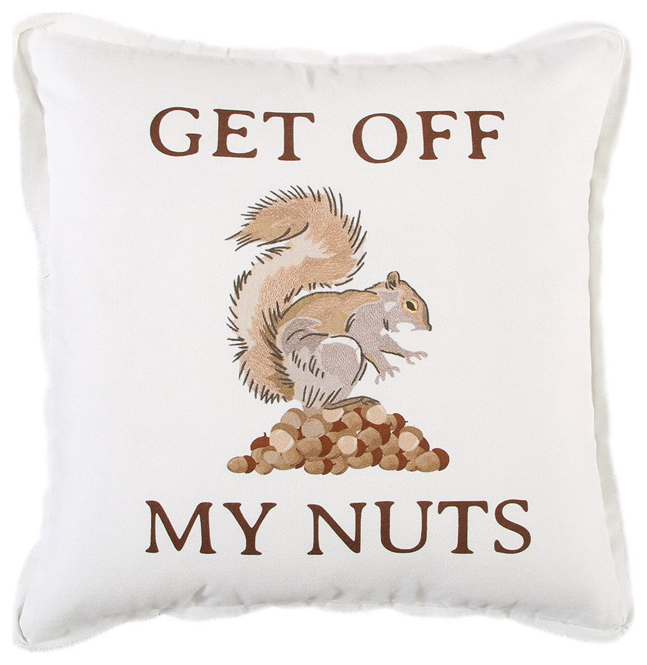 Brown and White Get Off My Nuts Modern Throw Pillow
