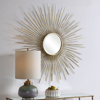 Uttermost Golden Iron and MDF Rays Starburst Mirror in Antique Gold