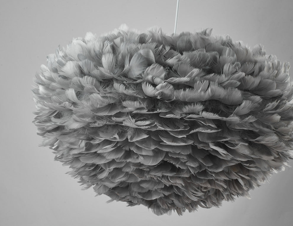 White Iron Ceiling Fixture With Grey Goose Feather