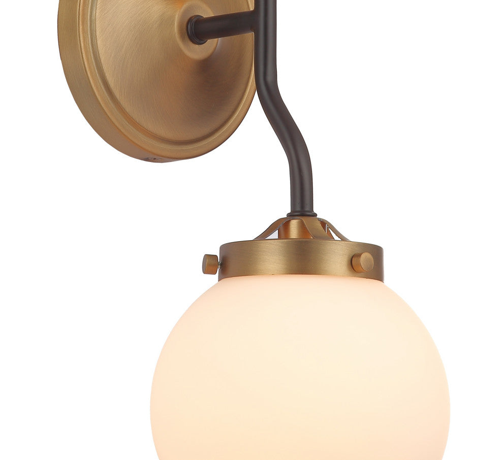 2- Light Bubble Glass Aged Brass and Black Armed Wall Sconce
