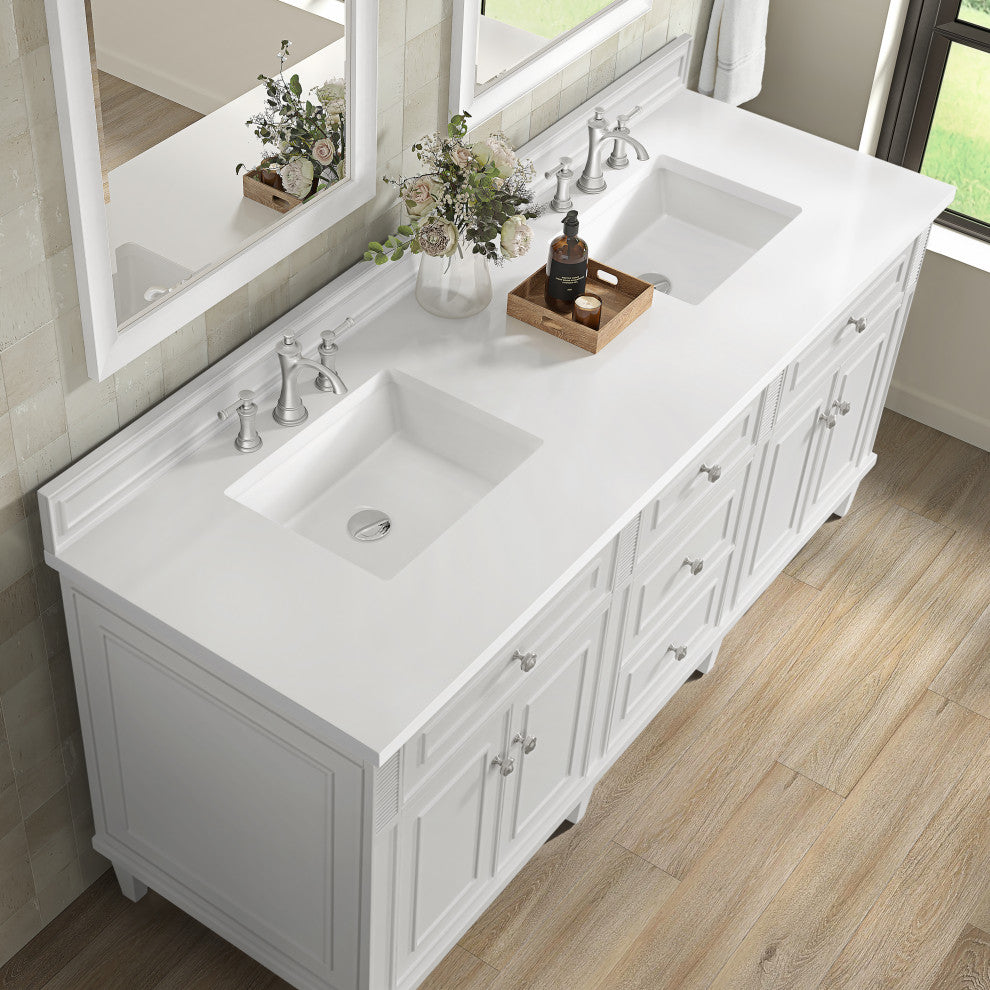 Lorelai 72" Double Vanity, Bright White, 3 CM White Zeus Top