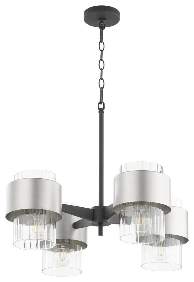 Quorum Epsilon 4-Light Chandelier 683-4-6965, Textured Black With Satin Nickel