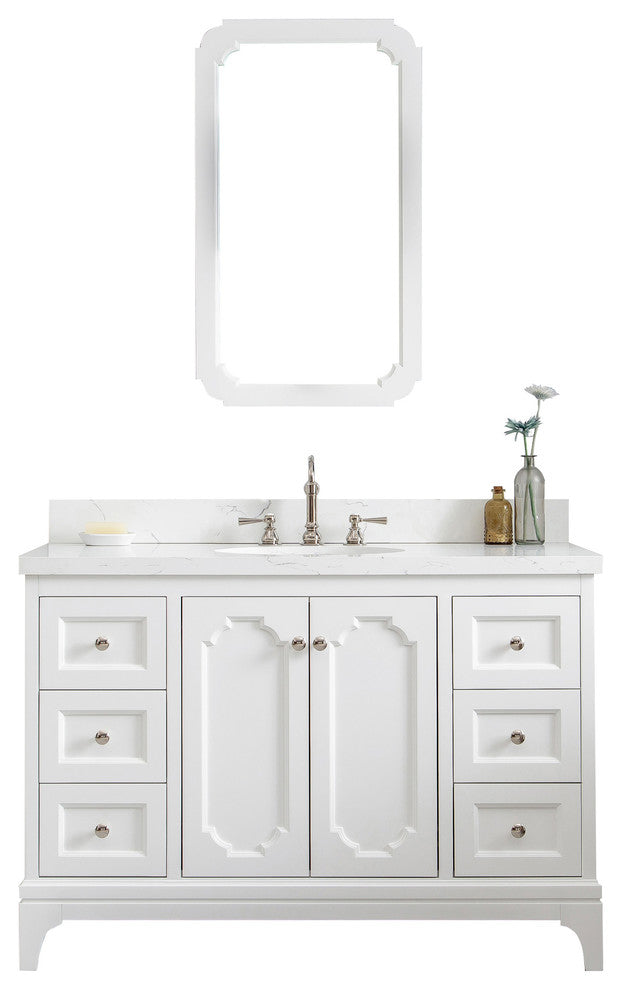 48" Wide Pure White Single Sink Quartz Carrara Bathroom Vanity