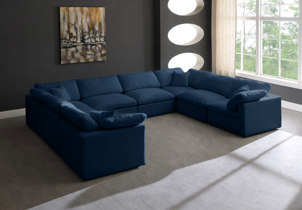Plush Velvet / Down Standard Comfort 8-Piece U-Shaped Modular Sectional, Navy
