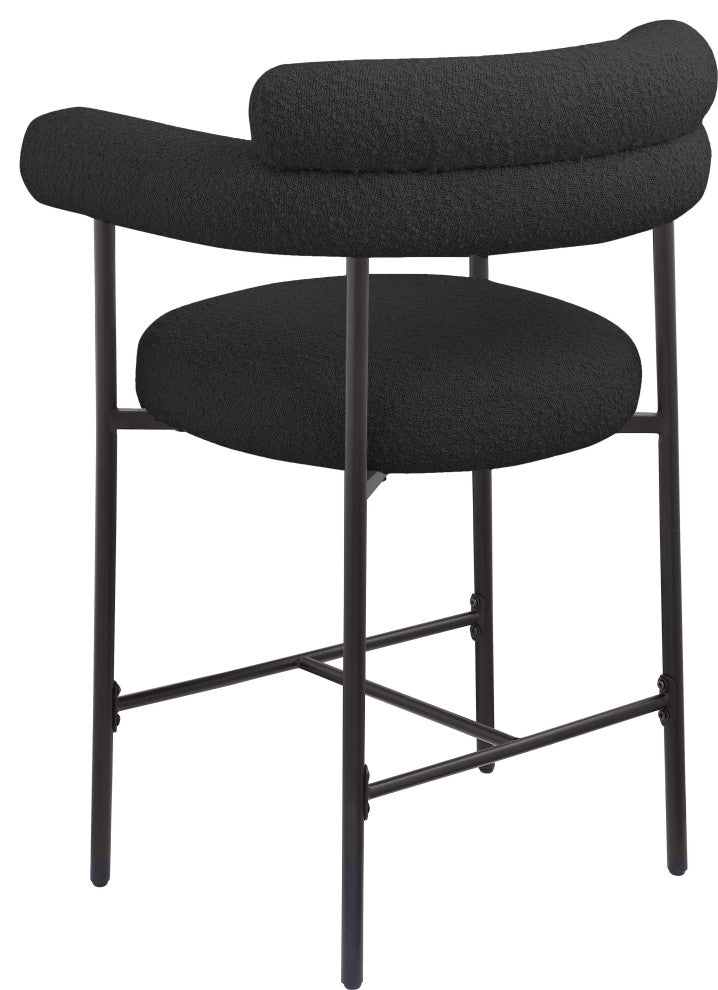Blake Boucle Fabric Upholstered Counter Stool, Set of 2, Black, Matte Finish