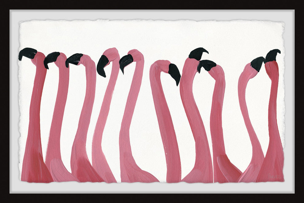 "Flamingo Gossip" Framed Painting Print, 36"x24"